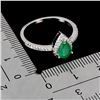 Image 3 : 7X5 mm PEAR EMERALD AND CZ RING IN 14K WHITE GOLD PLATED OVER 925 STERLING SILVER - SIZE 7 - APPRAIS