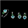 Image 1 : HEART SHAPPED PARAIBA BLUE JEWELLERY SET - EARRINGS, RING, PENDANT IN 14K WHITE GOLD PLATED OVER 925