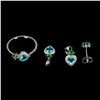 Image 2 : HEART SHAPPED PARAIBA BLUE JEWELLERY SET - EARRINGS, RING, PENDANT IN 14K WHITE GOLD PLATED OVER 925