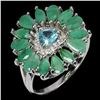 Image 2 : PEAR CUT EMEERALD AND APATITE RING IN 14K WHITE GOLD PLATED OVER 925 STERLING SILVER - SIZE 8 - APPR