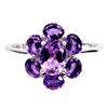 Image 1 : 7X5 mm OVAL AMETHYST FLOWER SHAPPED RING IN 14K WHITE GOLD PLATED OVER 925 STERLING SILVER - SIZE 7 