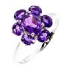 Image 2 : 7X5 mm OVAL AMETHYST FLOWER SHAPPED RING IN 14K WHITE GOLD PLATED OVER 925 STERLING SILVER - SIZE 7 
