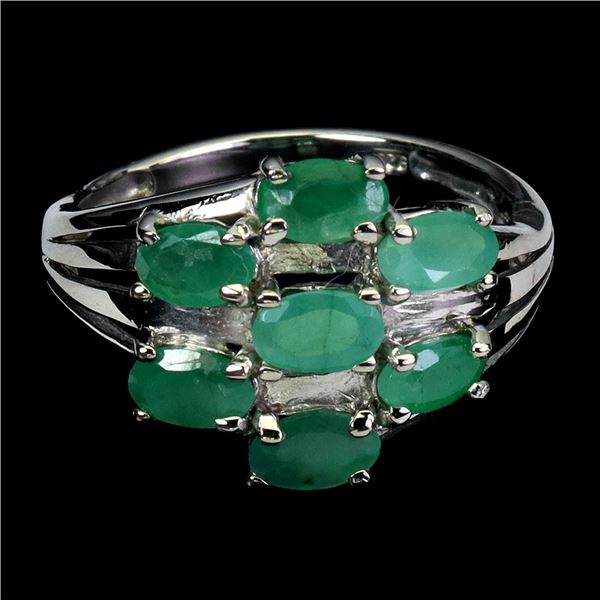 BEAUTIFUL EMERALD RING IN 14K WHITE GOLD PLATED OVER 925 STERLING SILVER - SIZE 7 - APPRAISED REPLAC