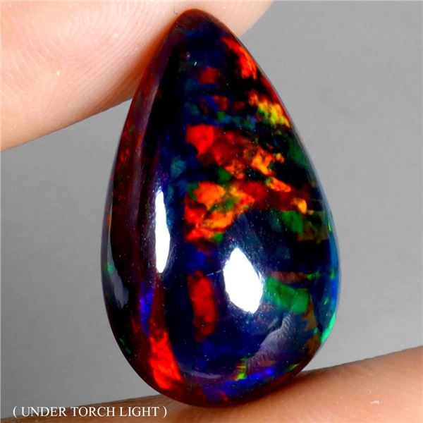 AMAZING 6.34 CARATS PEAR CABOCHON AAA FLORAL PLAY OF COLOR BLACK OPAL 20X12 mm BIG RARE GEMSTON - AP