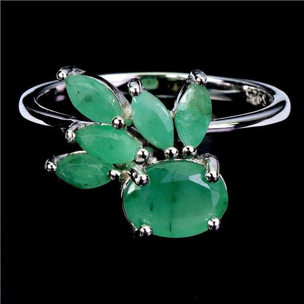 8X6 mm OVAL EMERALD RUBY IN 14K WHITE GOLD PLATED OVER 925 STERLING SILVER - SIZE 8 - APPRAISED REPL