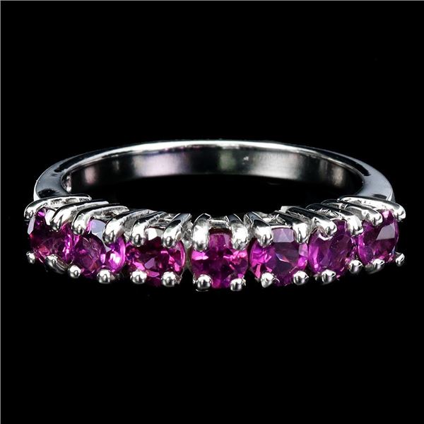 ROUND RGODOLITE GARNET RING IN 14K WHITE GOLD PLATED OVER 925 STERLING SILVER - SIZE 8 - APPRAISED R