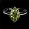 Image 1 : RICH MARQUISE CUT PERIDOT RING IN 14K WHITE GOLD PLATED OVER 925 STERLING SILVER - SIZE 8 - APPRAISE