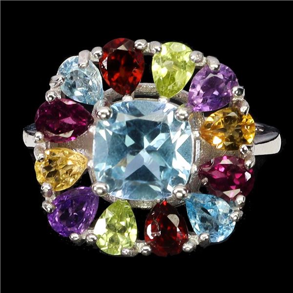 MULTI GEMSTONES: AMETHYST, CITRINE, MOZAMBIQUE GARNET, RHODOLITE GARNET AND PERIDOT RING IN 14K WHIT