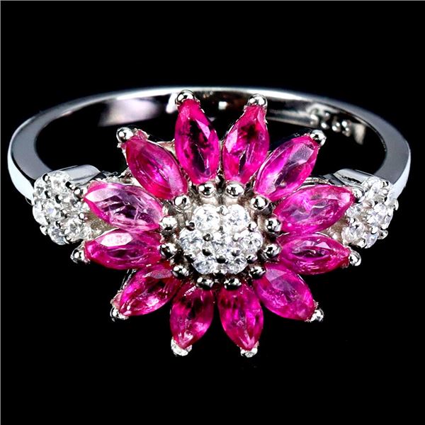 MARQUISE CUT PINK TOPAZ RING IN 14K WHITE GOLD PLATED OVER 925 STERLING SILVER - SIZE 8 - APPRAISED 
