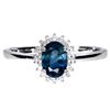 Image 1 : 7X5 mm OVAL BLUE SAPPHIRE AND CZ RING IN 14K WHITE GOLD PLATED OVER 925 STERLING SILVER - SIZE 6 - A