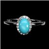 Image 1 : 7X5 mm OVAL TURQUOISE RINGIN 14K WHITE GOLD PLATED OVER 925 STERLING SILVER - SIZE 7 - APPRAISED REP