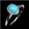 Image 2 : 7X5 mm OVAL TURQUOISE RINGIN 14K WHITE GOLD PLATED OVER 925 STERLING SILVER - SIZE 7 - APPRAISED REP