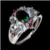 Image 2 : BLACK OPAL, AQUAMARINE AND GARNET RINGIN 14K WHITE GOLD PLATED OVER 925 STERLING SILVER - SIZE 8 - A