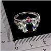 Image 3 : BLACK OPAL, AQUAMARINE AND GARNET RINGIN 14K WHITE GOLD PLATED OVER 925 STERLING SILVER - SIZE 8 - A
