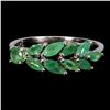 Image 1 : MARQUISE CUT EMERALD RING IN 14K WHITE GOLD PLATED OVER 925 STERLING SILVER - SIZE 9 - APPRAISED REP