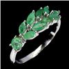 Image 2 : MARQUISE CUT EMERALD RING IN 14K WHITE GOLD PLATED OVER 925 STERLING SILVER - SIZE 9 - APPRAISED REP