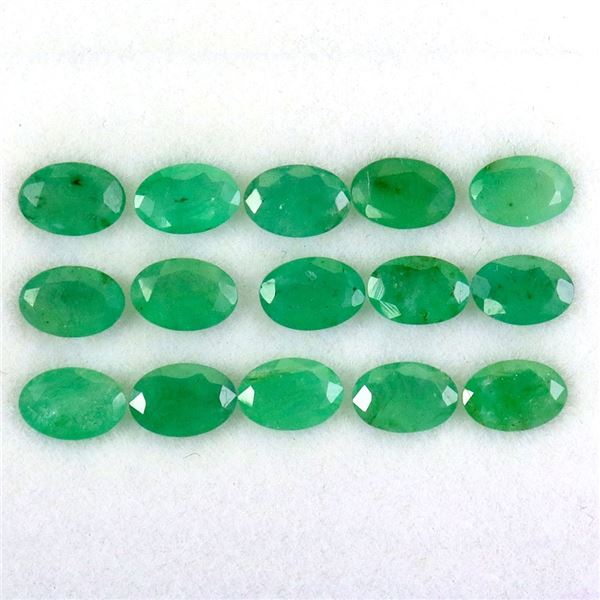 OVAL CUT 6.18 CARATS OF GREEN UNHEATED EMERALD FROM BRAZIL 15 PIECES 6X4 mm - APPRAISED REPLACEMENT 