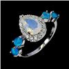 Image 2 : BIG 9X6 mm PEAR CUT FIRE OPAL AND BLUE OPAL RING IN 14K WHITE GOLD PLATED OVER 925 STERLING SILVER -