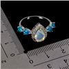 Image 3 : BIG 9X6 mm PEAR CUT FIRE OPAL AND BLUE OPAL RING IN 14K WHITE GOLD PLATED OVER 925 STERLING SILVER -