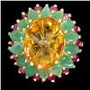 Image 1 : HUGE 14X10 FLOWER CARVED CITRINE, EMERALD AND RUBY RING IN 14K YELLOW GOLD PLATED OVER 925 STERLING 
