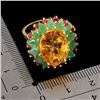 Image 3 : HUGE 14X10 FLOWER CARVED CITRINE, EMERALD AND RUBY RING IN 14K YELLOW GOLD PLATED OVER 925 STERLING 