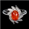 Image 1 : 8X6 mm OVAL ORANGE OPAL RING IN 14K WHITE GOLD PLATED OVER 925 STERLING SILVER - SIZE 6.5 - APPRAISE