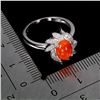 Image 3 : 8X6 mm OVAL ORANGE OPAL RING IN 14K WHITE GOLD PLATED OVER 925 STERLING SILVER - SIZE 6.5 - APPRAISE