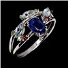 Image 2 : RARE OVAL 7X5 mm KYANITE, SKY BLUE TOPAZ, PERIDOT AND GARNET RING IN 14K WHITE GOLD PLATED OVER 925 
