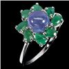 Image 2 : 7 mm ROUND TANZANITE AND EMERALD RING IN 14K WHITE GOLD PLATED OVER 925 STERLING SILVER - SIZE 9 - A