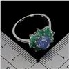 Image 3 : 7 mm ROUND TANZANITE AND EMERALD RING IN 14K WHITE GOLD PLATED OVER 925 STERLING SILVER - SIZE 9 - A