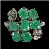 Image 1 : EMERALD RING IN 14K WHITE GOLD PLATED OVER 925 STERLING SILVER - SIZE 8 - APPRAISED REPLACEMENT VALU