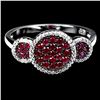 Image 1 : MYANMAR RUBY DIAMOND CUT AND WHITE TOPAZ RING IN 2-TONE BLACK RHODIUM AND 14K WHITE GOLD PLATED OVER