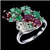 Image 2 : SOPHISTICATED 5X4 mm EMERALD AND RUBY RING IN 14K WHITE GOLD PLATED OVER 925 STERLING SILVER - SIZE 