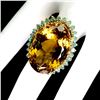 Image 1 : HUGE 56 CARATS OVAL CITRINE AND EMERALD RING IN 14K WHITE & YELLOW GOLD PLATED OVER 925 STERLING SIL