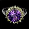 Image 1 : BIG 10 mm ROUND CUT AMETHYST AND PERIDOT RING IN 14K WHITE GOLD PLATED OVER 925 STERLING SILVER - SI