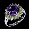 Image 2 : BIG 10 mm ROUND CUT AMETHYST AND PERIDOT RING IN 14K WHITE GOLD PLATED OVER 925 STERLING SILVER - SI