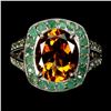Image 1 : LUXURY BIG 12X10 mm OVAL CITRIN, EMERALD AND PERIDOT RING IN 14K WHITE GOLD PLATED OVER 925 STERLING
