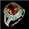 Image 2 : LUXURY BIG 12X10 mm OVAL CITRIN, EMERALD AND PERIDOT RING IN 14K WHITE GOLD PLATED OVER 925 STERLING