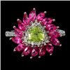 Image 1 : TRILLIANT CUT PERIDOT AND MARQUISE PINK TOPAZ RING IN 14K WHITE GOLD PLATED OVER 925 STERLING SILVER