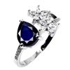 Image 1 : BIG 9X7 mm PEAR CUT DARK BLUE SAPPHIRE AND CZ RING IN 14K WHITE GOLD PLATED OVER 925 STERLING SILVER