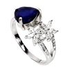 Image 2 : BIG 9X7 mm PEAR CUT DARK BLUE SAPPHIRE AND CZ RING IN 14K WHITE GOLD PLATED OVER 925 STERLING SILVER