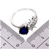 Image 3 : BIG 9X7 mm PEAR CUT DARK BLUE SAPPHIRE AND CZ RING IN 14K WHITE GOLD PLATED OVER 925 STERLING SILVER