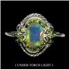 Image 1 : 8X6 mm FIRE OPAL AND CHROME DIOPSIDE RING IN 14K WHITE GOLD PLATED OVER 925 STERLING SILVER - SIZE 8