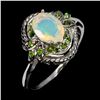 Image 2 : 8X6 mm FIRE OPAL AND CHROME DIOPSIDE RING IN 14K WHITE GOLD PLATED OVER 925 STERLING SILVER - SIZE 8