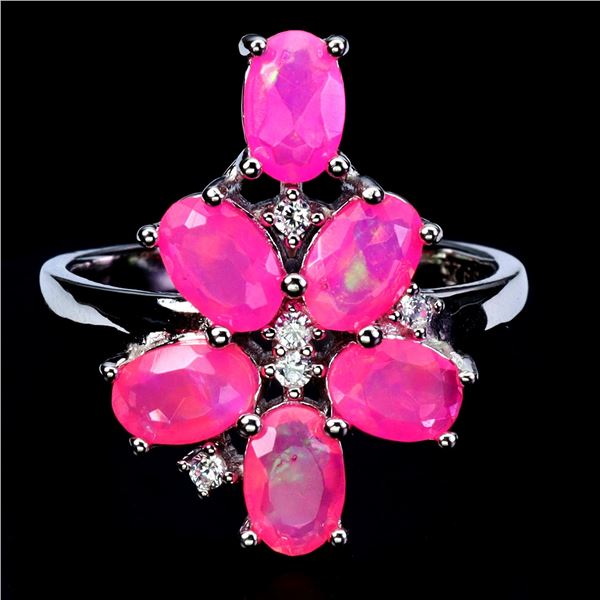 6X4 mm OVAL CUT PINK OPAL RING IN 14K WHITE GOLD PLATED OVER 925 STERLING SILVER - SIZE 8 - APPRAISE