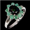 Image 2 : 7X5 mm BLACK OPAL AND EMERALD FLOWER RING IN 14K WHITE GOLD PLATED OVER 925 STERLING SILVER - SIZE 8