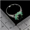 Image 3 : 7X5 mm BLACK OPAL AND EMERALD FLOWER RING IN 14K WHITE GOLD PLATED OVER 925 STERLING SILVER - SIZE 8