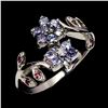 Image 2 : TANZANITE AND RHODOLITE GARNET RING IN 14K WHITE GOLD PLATED OVER 925 STERLING SILVER - SIZE 8 - APP