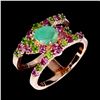 Image 1 : 7X5 mm EMERALD, CHROME DIOPSIDE AND RHODOLITE GARNETRING IN 14K ROSE GOLD PLATED OVER 925 STERLING S
