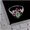 Image 3 : BIG 7X6 mm OVAL EMERALD AND RHODOLITE GARNET RING IN 14K WHITE GOLD PLATED OVER 925 STERLING SILVER 